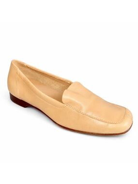 Michelle D Womens Tan‎ Beige Leather Square Toe Loafers Low Block Heel SZ 7
